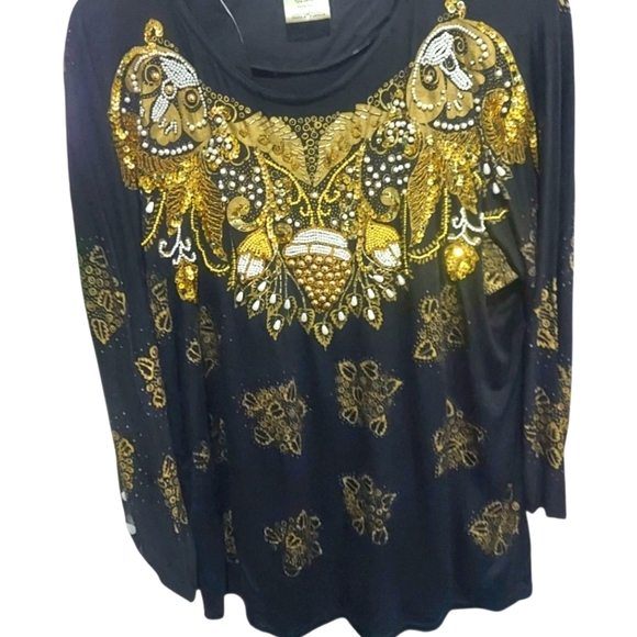 Vintage Bali Chic 2 Piece Embellished Gold Pearls Maxi Skirt Top Set OS - Picture 2 of 9